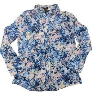 Ann Taylor Blouse Button Front Shirt Blue Purple